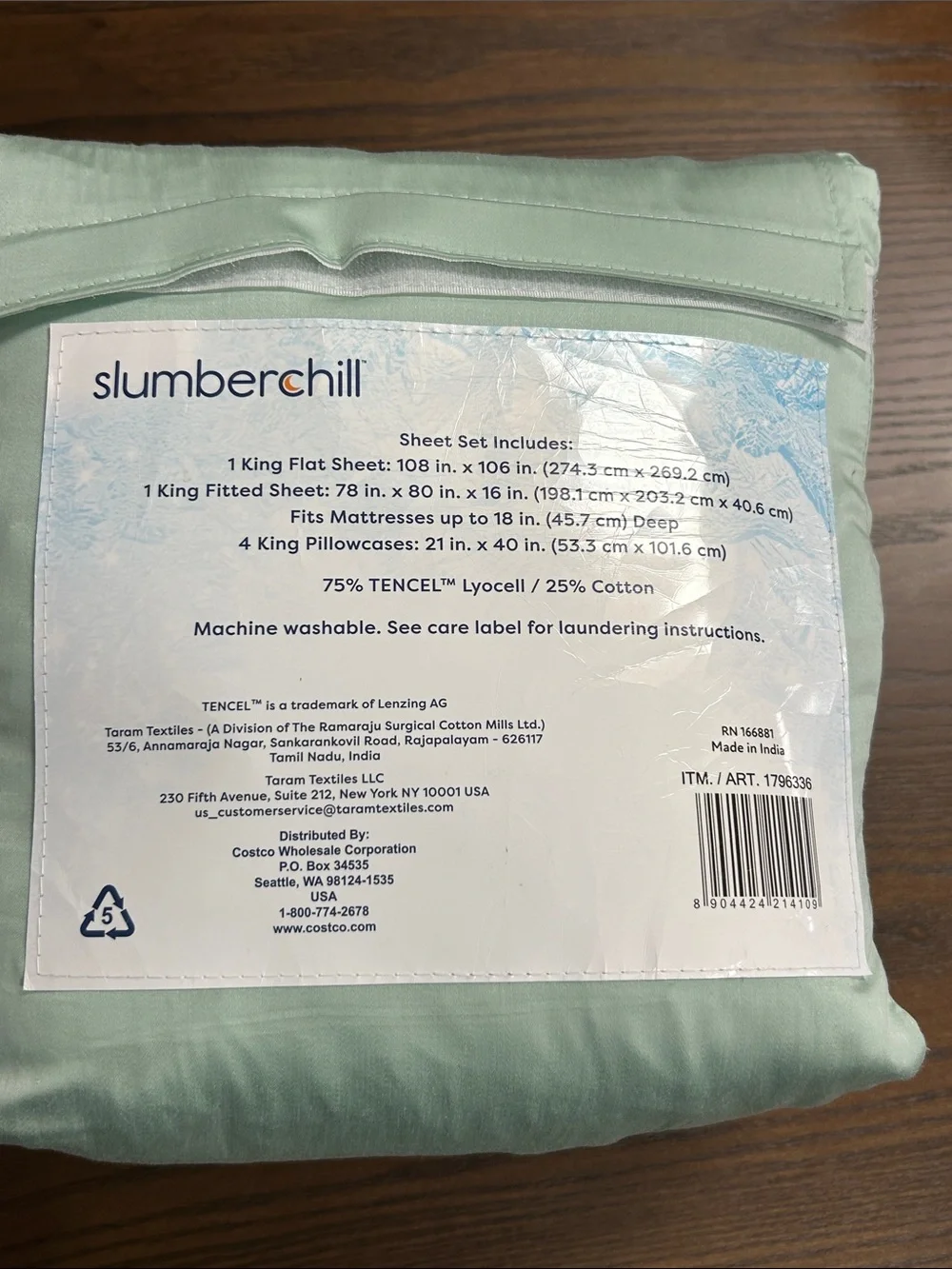 Slumberchill Cooling Sheet Set - Light Mint Green, 6-Piece